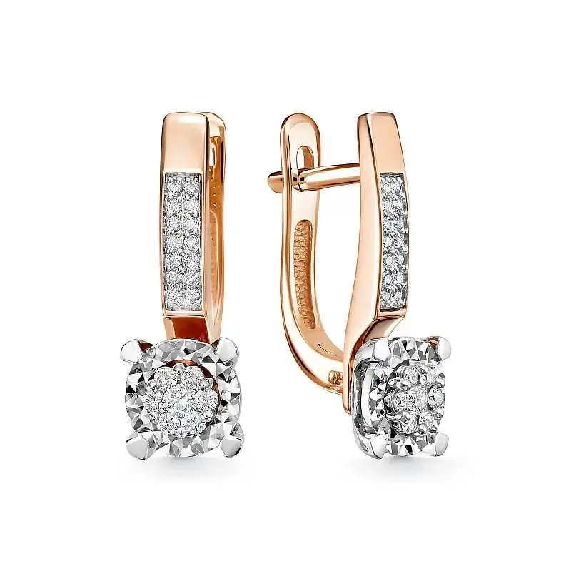 Серьги с английским замком из комбинированного золота