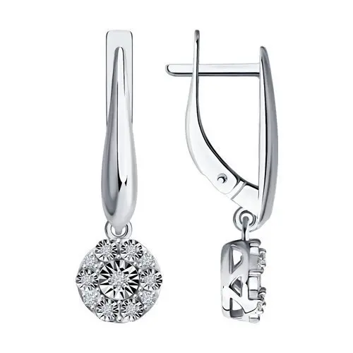 Серьги подвесные из белого золота