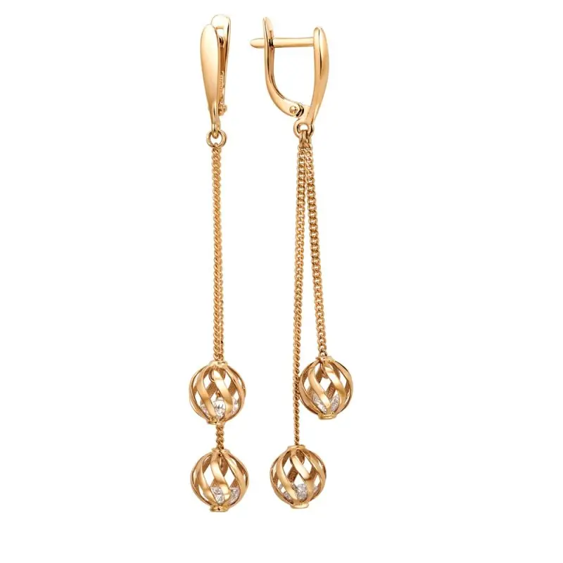 Серьги подвесные из красного золота