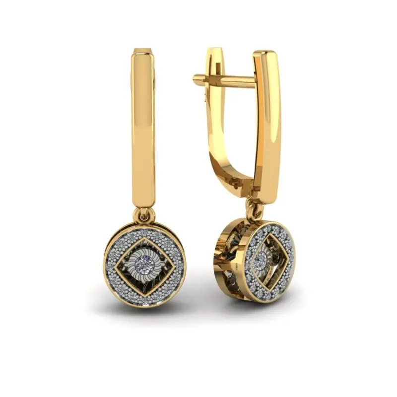 Серьги подвесные из комбинированного золота