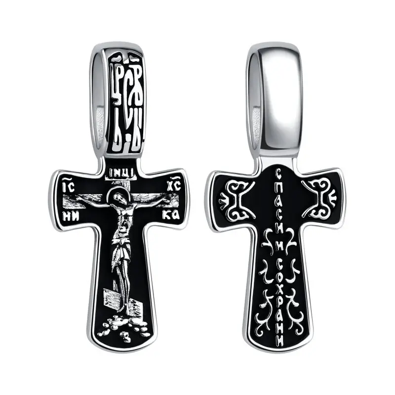 Подвеска крест из черного серебра