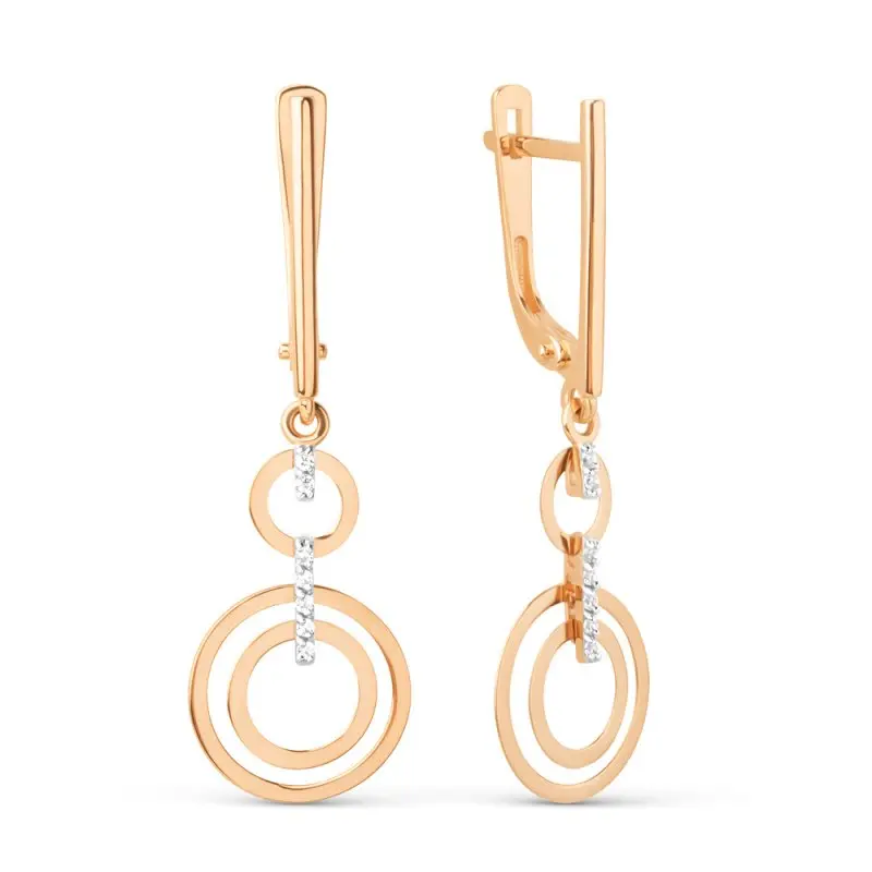 Серьги подвесные из красного золота