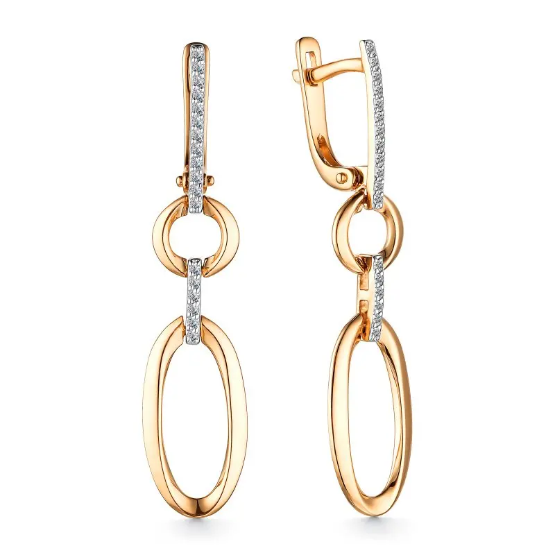 Серьги подвесные из красного золота