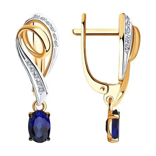 Серьги подвесные из комбинированного золота