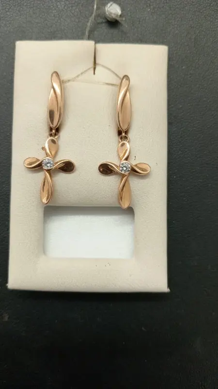 Серьги подвесные из красного золота