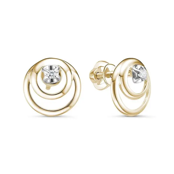 Серьги пуссеты из комбинированного золота