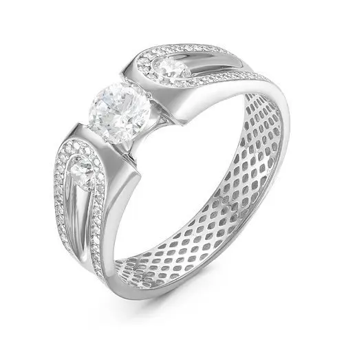 Кольцо декоративное из белого золота с фианитами