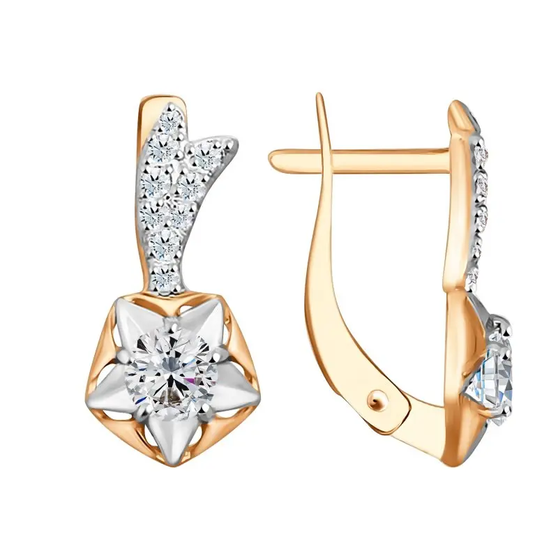 Серьги с английским замком из комбинированного золота