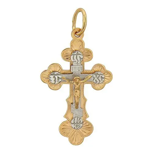 Подвеска крест из комбинированного золота