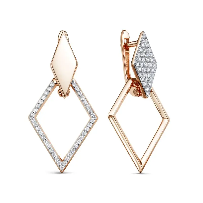 Серьги подвесные из комбинированного золота