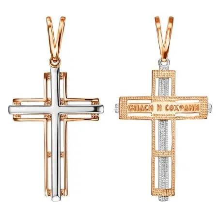 Подвеска крест из комбинированного золота