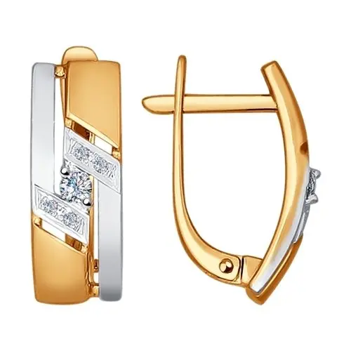 Серьги с английским замком из комбинированного золота