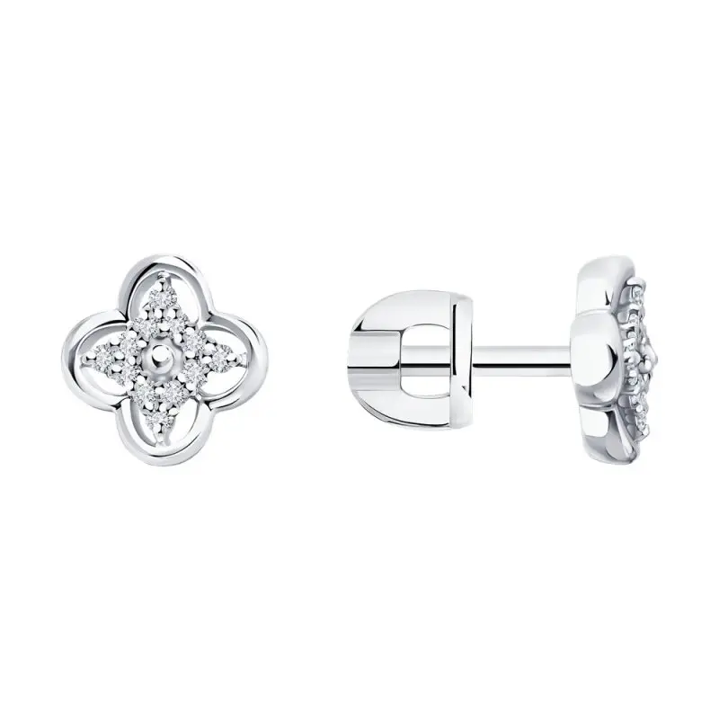 Серьги пуссеты из белого золота