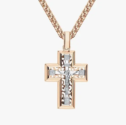 Подвеска крест из комбинированного золота