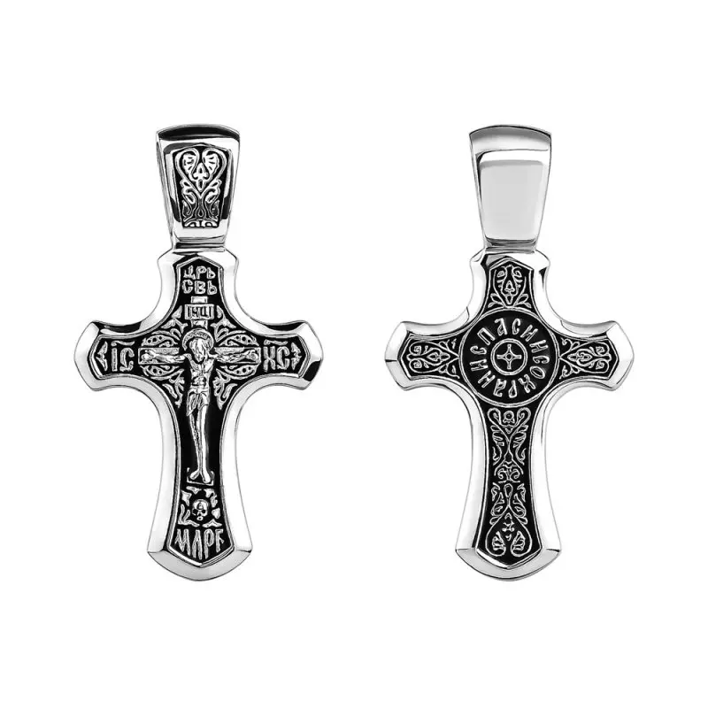 Подвеска крест из черного серебра
