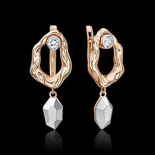 Серьги с английским замком из комбинированного золота