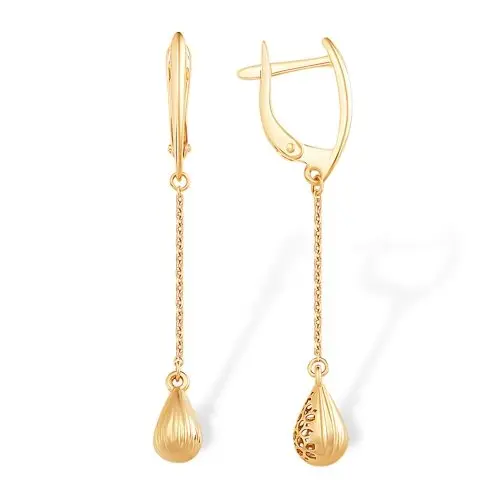 Серьги подвесные из красного золота