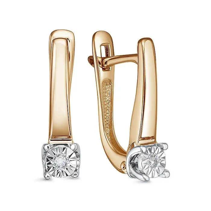 Серьги с английским замком из комбинированного золота