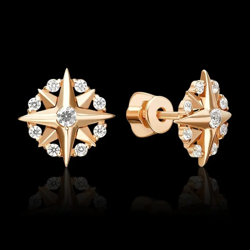 Серьги пуссеты из красного золота