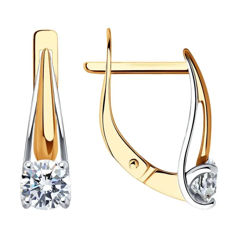 Серьги с английским замком из комбинированного золота