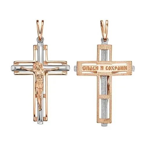 Подвеска крест из комбинированного золота