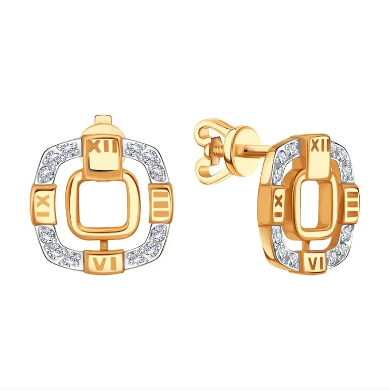 Серьги пуссеты из красного золота