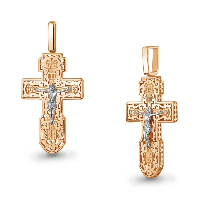 Подвеска крест из комбинированного золота