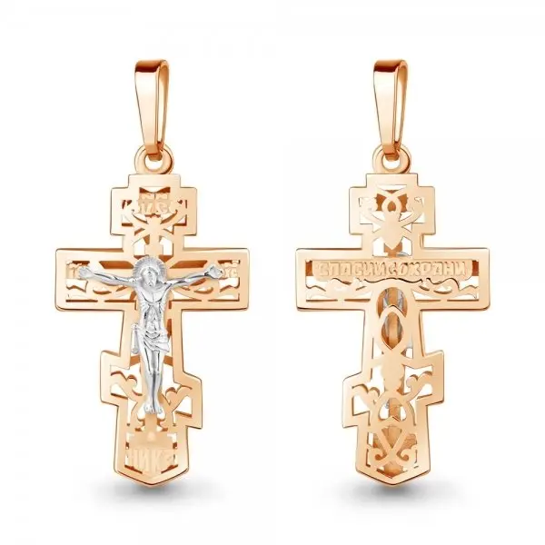 Подвеска крест из комбинированного золота