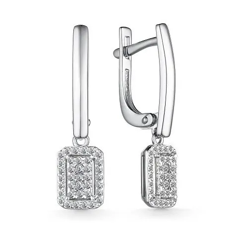 Серьги подвесные из белого золота