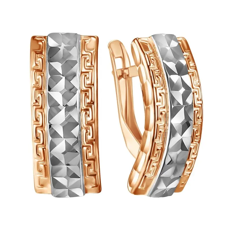 Серьги с английским замком из комбинированного золота