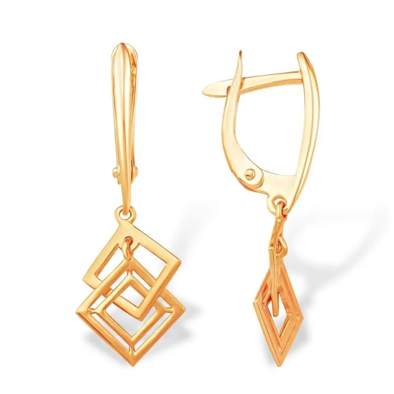 Серьги подвесные из красного золота