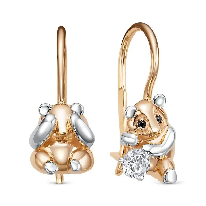 Серьги детские из комбинированного золота