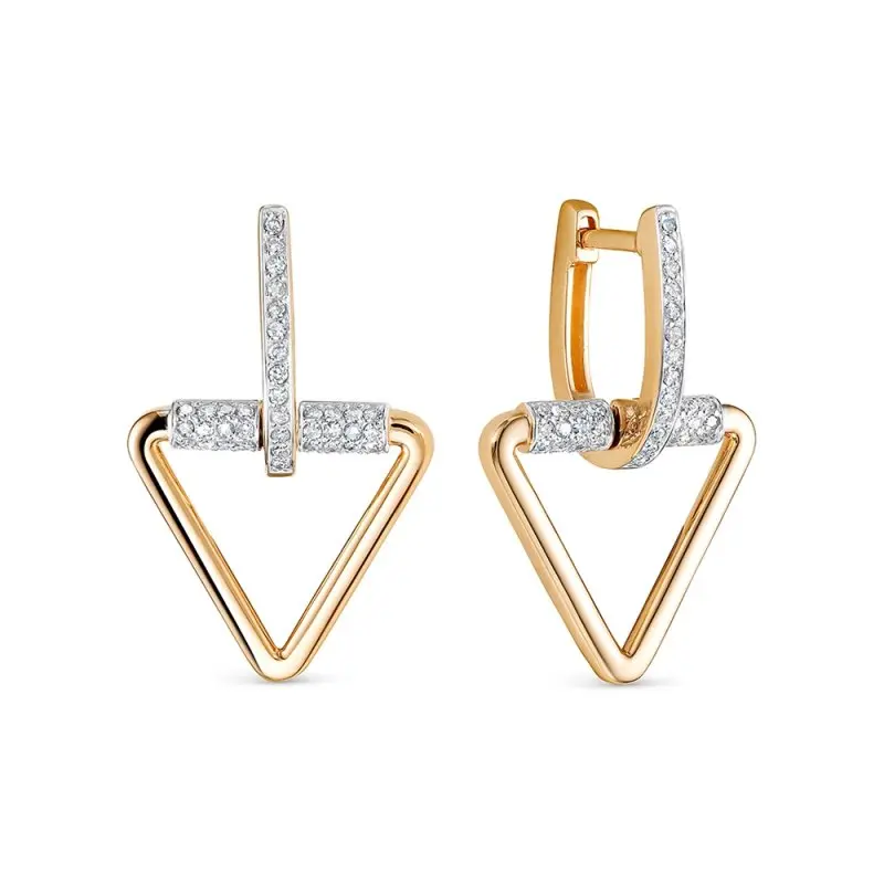 Серьги подвесные из комбинированного золота