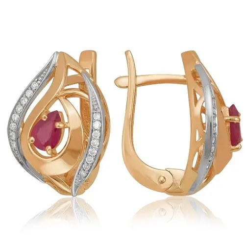 Серьги с английским замком из комбинированного золота