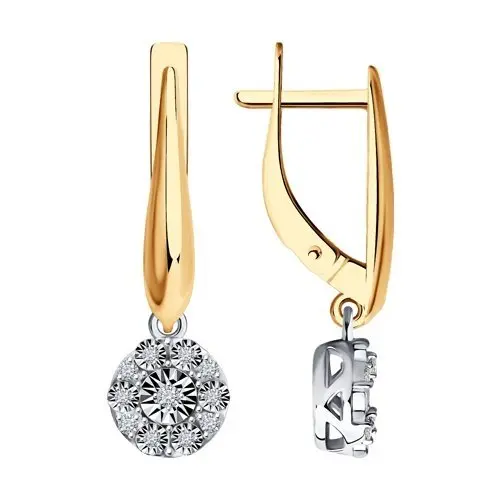 Серьги подвесные из комбинированного золота