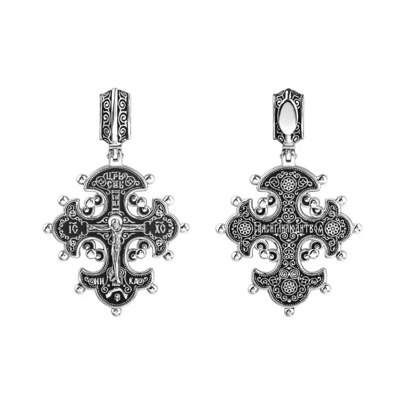 Подвеска крест из черного серебра