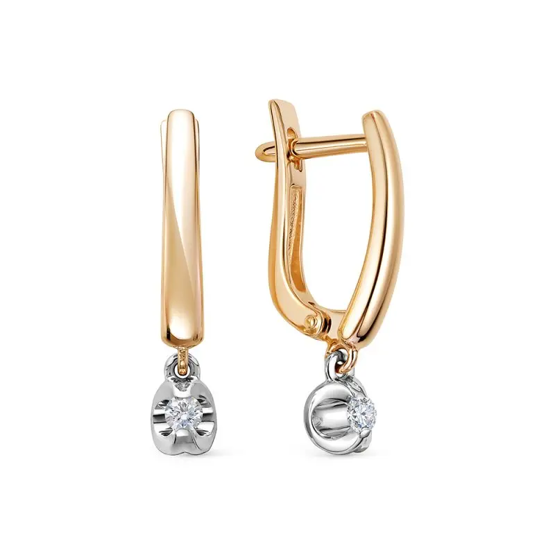 Серьги подвесные из комбинированного золота