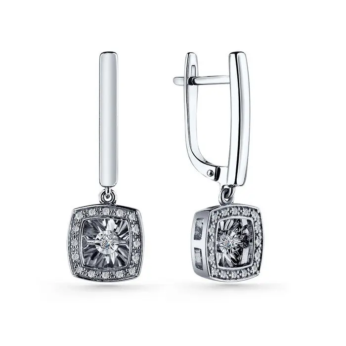 Серьги подвесные из белого золота