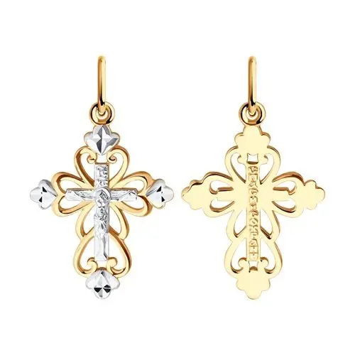 Подвеска крест из комбинированного золота