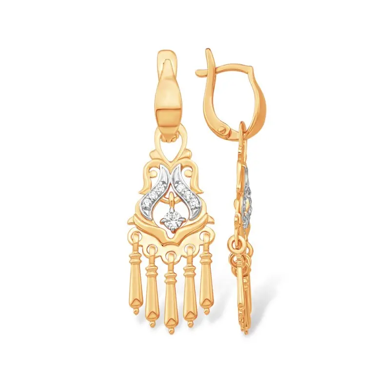 Серьги подвесные из комбинированного золота