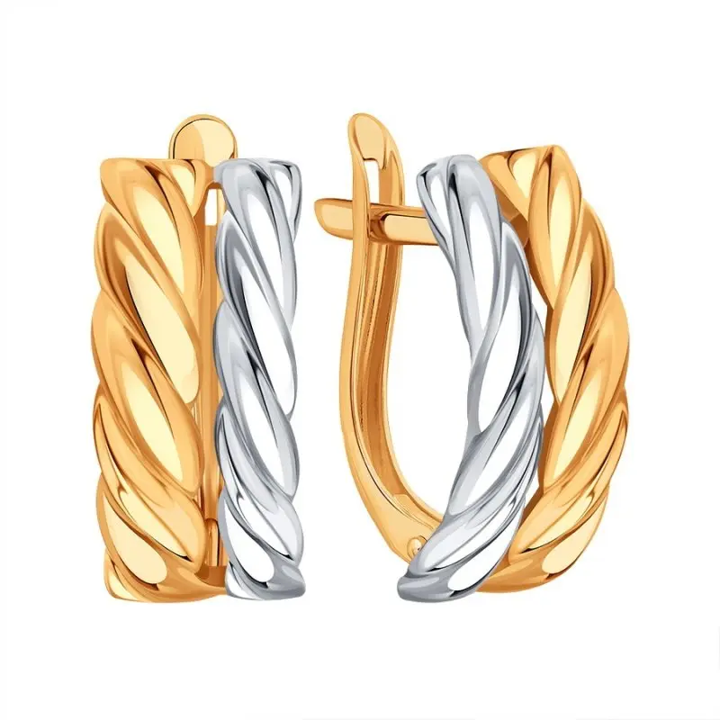 Серьги с английским замком из комбинированного золота