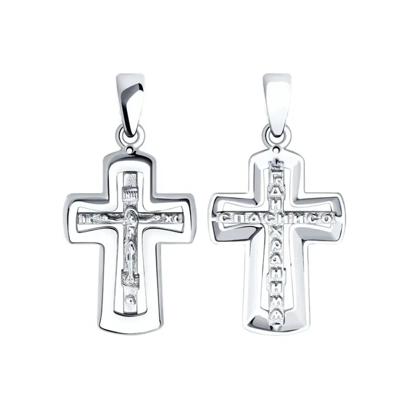 Подвеска крест из белого золота