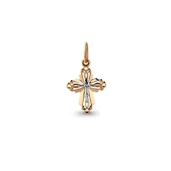 Подвеска крест из комбинированного золота