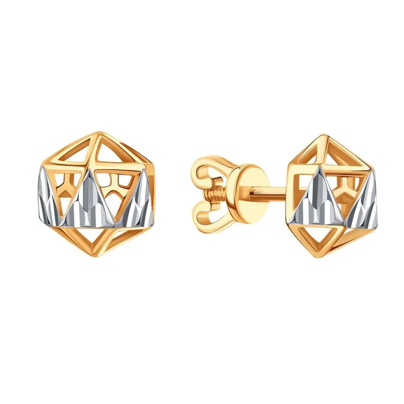 Серьги пуссеты из комбинированного золота