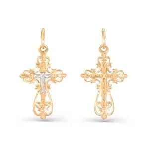 Подвеска крест из комбинированного золота