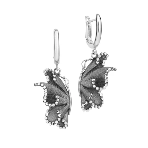 Серьги подвесные из белого золота