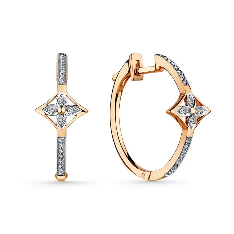 Серьги конго из комбинированного золота