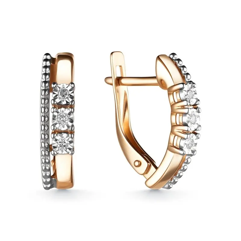 Серьги с английским замком из комбинированного золота