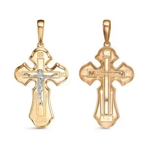 Подвеска крест из комбинированного золота
