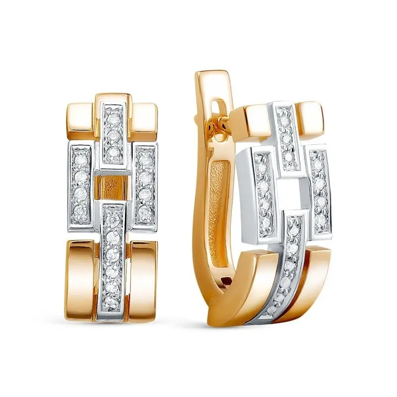 Серьги с английским замком из комбинированного золота